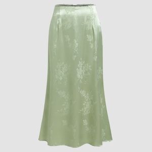Satin Floral Trim Midi Skirt